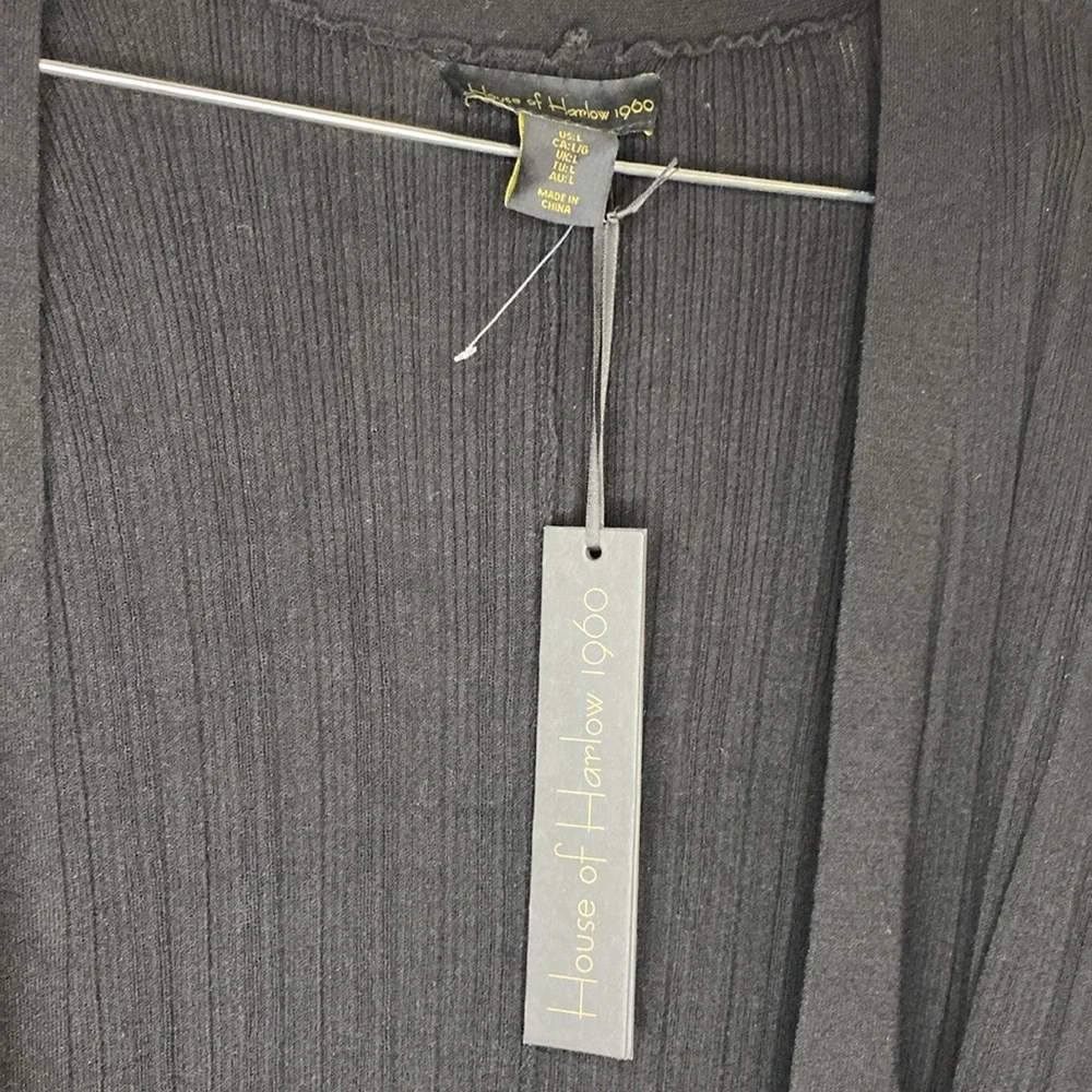 NWT House of Harlow 1960 Black Long Open Front Cardigan Size L - Picture 7 of 13